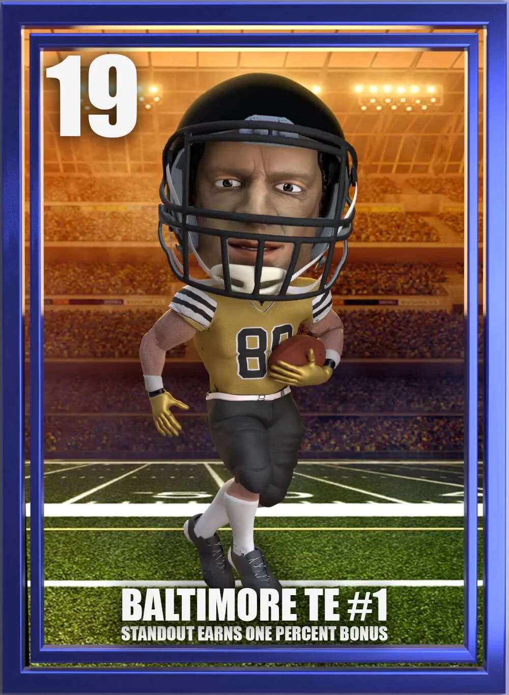 Picture of NFTdraft's season 3 NFT card for the Baltimore Tight End number 1 in depth chart. This card is a standout rarity